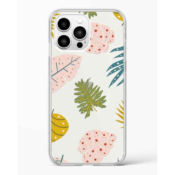 iPhone 14 Pro Max Crystal Clear Transparent Back Cover with Colourful Leaf Floral Design