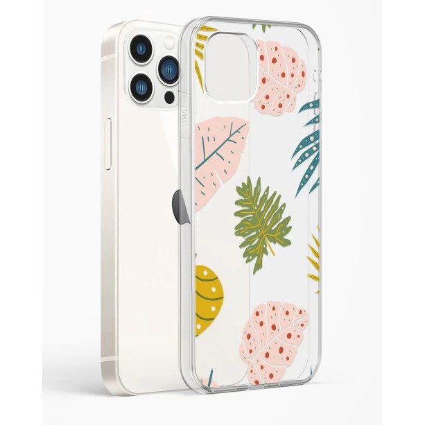 iPhone 14 Pro Max Crystal Clear Transparent Back Cover with Colourful Leaf Floral Design
