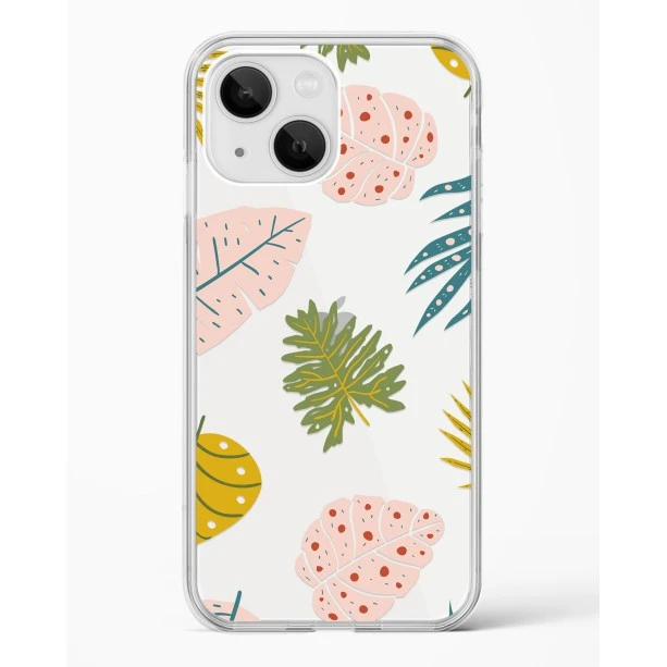 iPhone 15 Plus Crystal Clear Transparent Back Cover with Colourful Leaf Floral Design