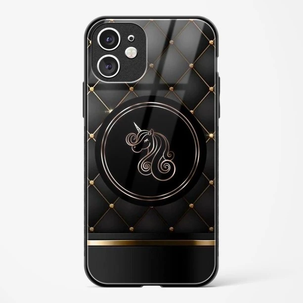 Black Golden Unicorn Glass Case for iPhone 11