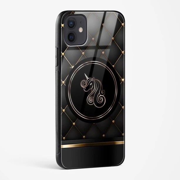 Black Golden Unicorn Glass Case for iPhone 12