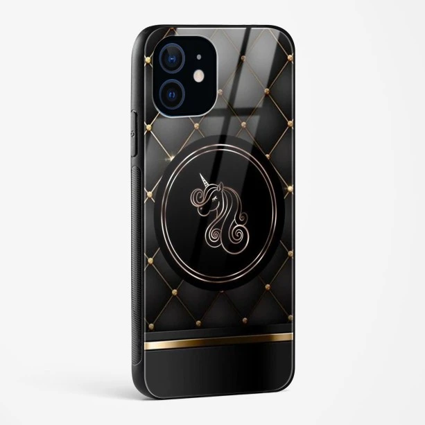 Black Golden Unicorn Glass Case for iPhone 12 Mini