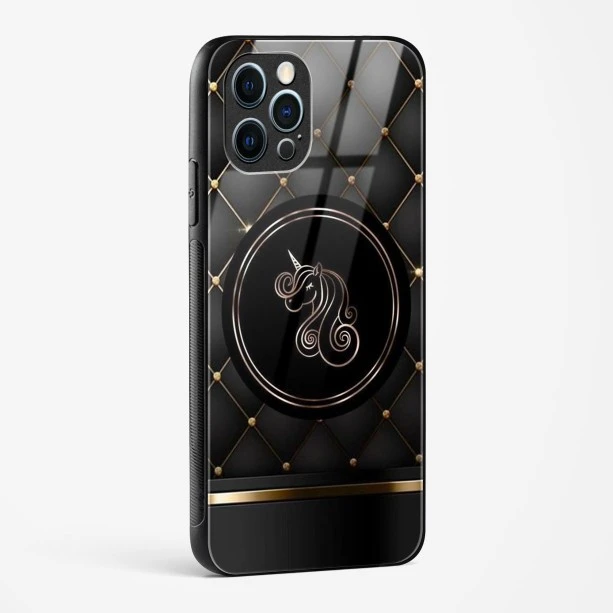 Black Golden Unicorn Glass Case for iPhone 12 Pro