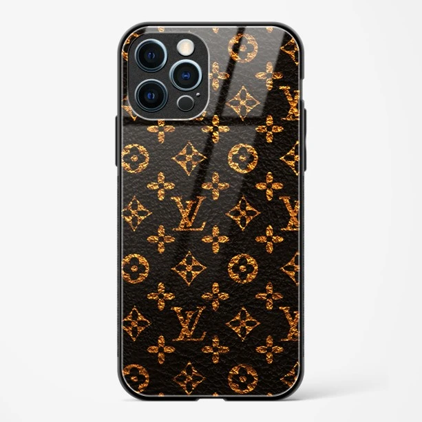 LV Black Gold Glass Case for iPhone 12 Pro