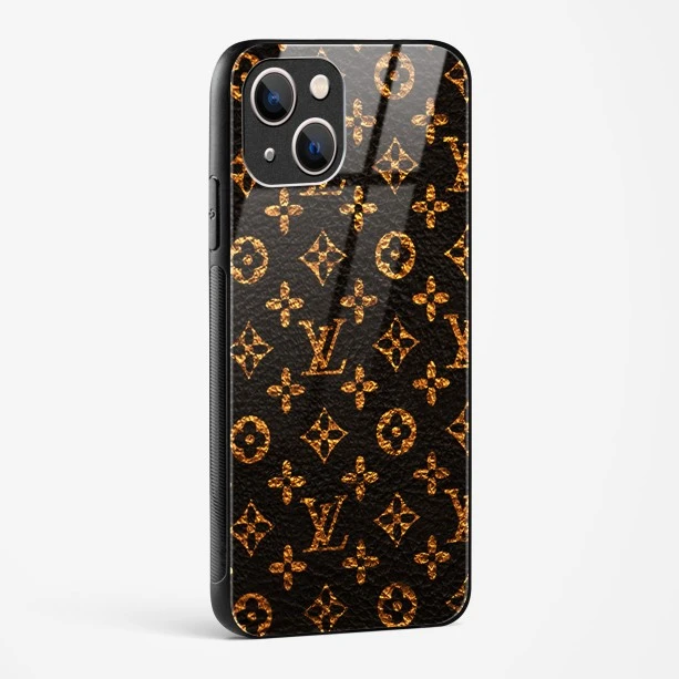 LV Black Gold Glass Case for iPhone 13