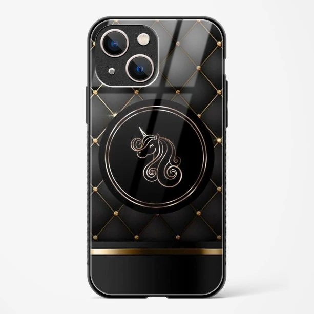 Black Golden Unicorn Glass Case for iPhone 13 Mini