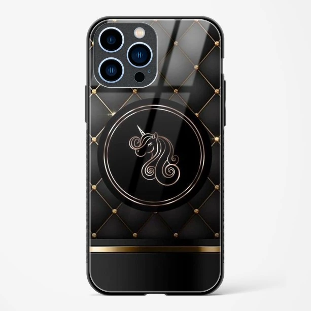 Black Golden Unicorn Glass Case for iPhone 13 Pro