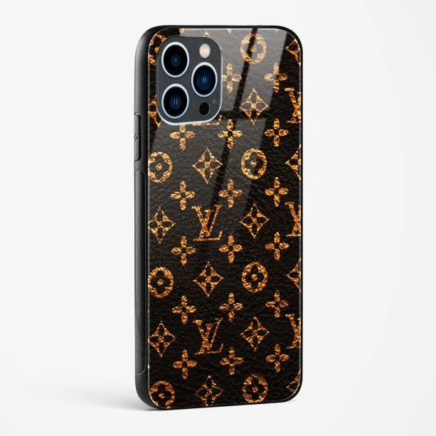LV Black Gold Glass Case for iPhone 13 Pro