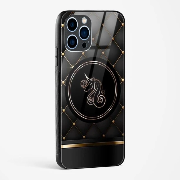 Black Golden Unicorn Glass Case for iPhone 13 Pro Max