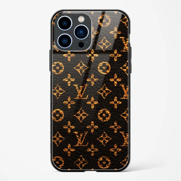 LV Black Gold Glass Case for iPhone 13 Pro Max