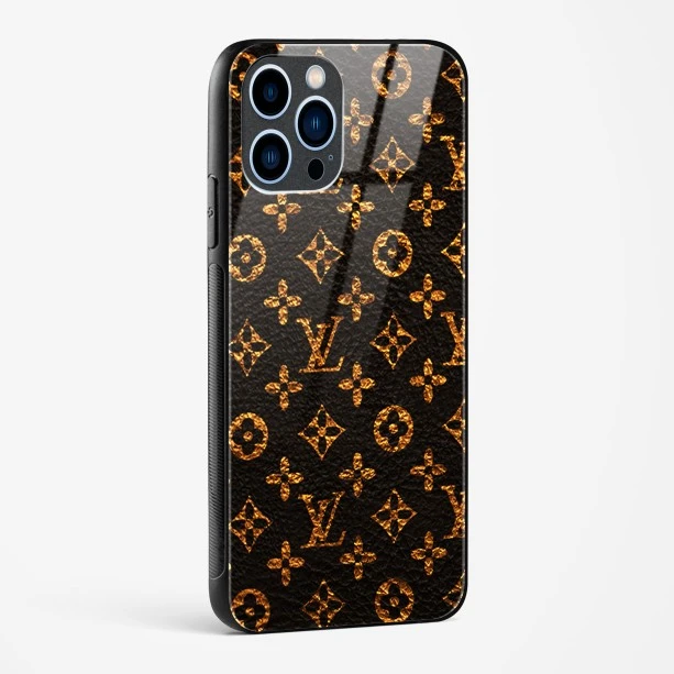 LV Black Gold Glass Case for iPhone 13 Pro Max