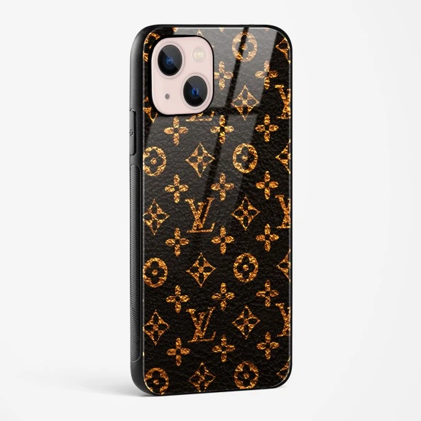 LV Black Gold Glass Case for iPhone 15