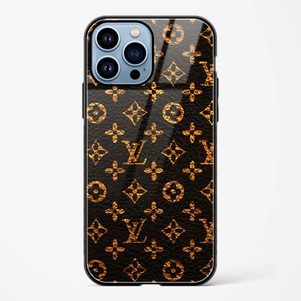 LV Black Gold Glass Case for iPhone 14 Pro