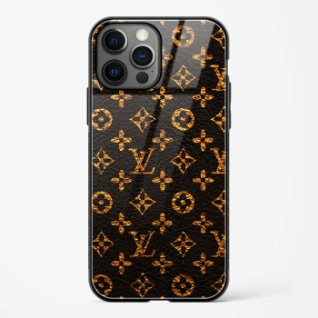 LV Black Gold Glass Case for iPhone 15 Pro Max