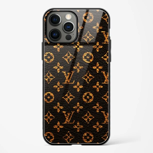 LV Black Gold Glass Case for iPhone 14 Pro Max