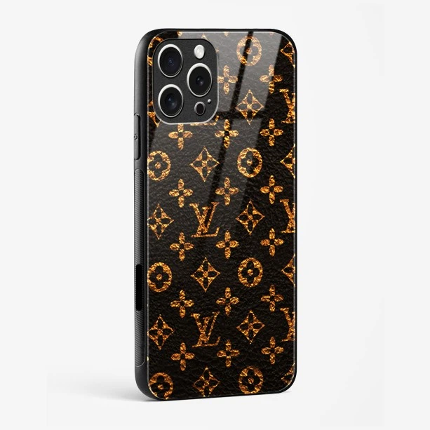 LV Black Gold Glass Case for iPhone 16 Pro Max