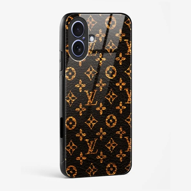 LV Black Gold Glass Case for iPhone 16