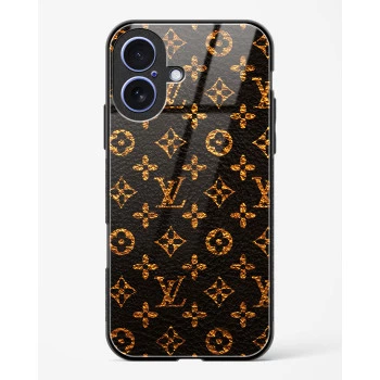 iPhone 17 LV Black Gold Glass Case - Premium Luxury Tempered Glass Back Cover