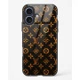 iPhone 17 LV Black Gold Glass Case - Premium Luxury Tempered Glass Back Cover