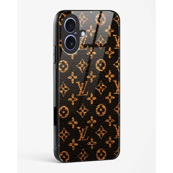iPhone 17 LV Black Gold Glass Case - Premium Luxury Tempered Glass Back Cover