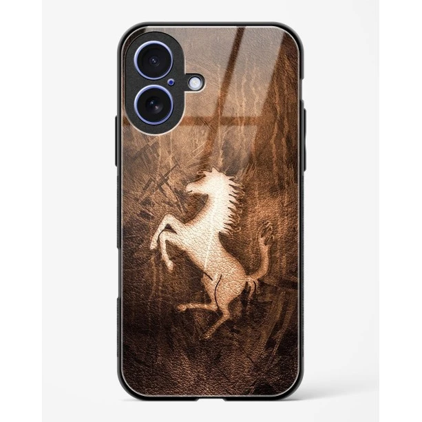 iPhone 17 Ferrari Design Gold Glass Case - Premium Tempered Glass Back Cover