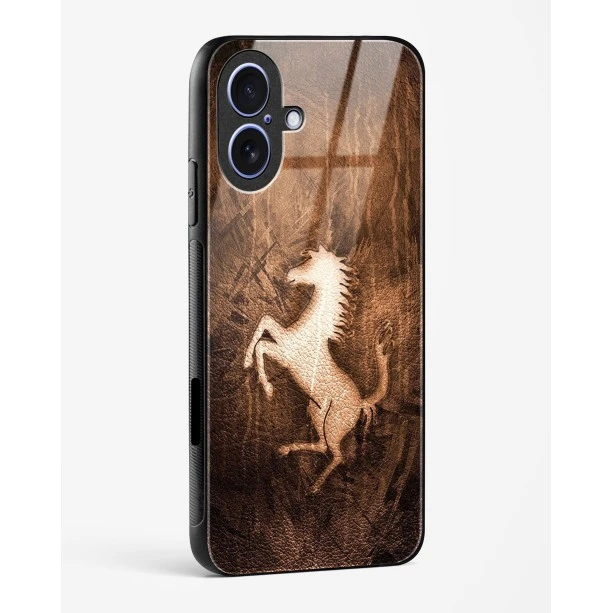 iPhone 17 Ferrari Design Gold Glass Case - Premium Tempered Glass Back Cover