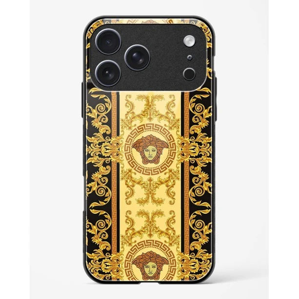 iPhone 17 Pro Versace Design Glass Case - Premium Tempered Glass Designer Back Cover
