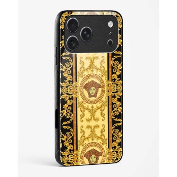 iPhone 17 Pro Versace Design Glass Case - Premium Tempered Glass Designer Back Cover