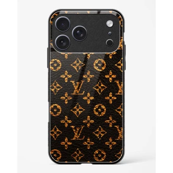 iPhone 17 Pro LV Black Gold Glass Case - Premium Luxury Tempered Glass Back Cover