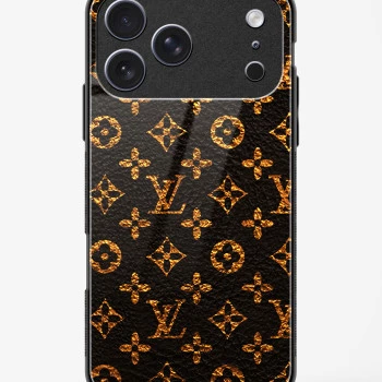 iPhone 17 Pro LV Black Gold Glass Case - Premium Luxury Tempered Glass Back Cover