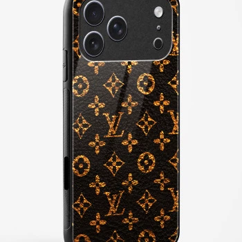 iPhone 17 Pro LV Black Gold Glass Case - Premium Luxury Tempered Glass Back Cover