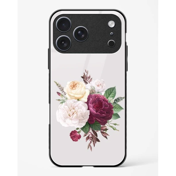iPhone 17 Pro Max Flower Design Glass Case - Premium Tempered Shockproof Back Cover