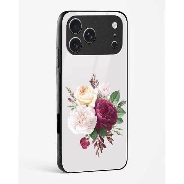 iPhone 17 Pro Max Flower Design Glass Case - Premium Tempered Shockproof Back Cover