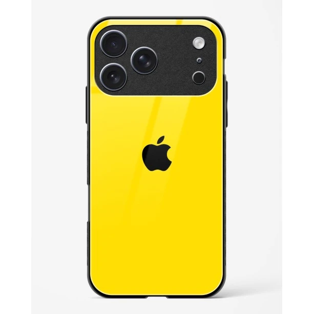 iPhone 17 Pro Max Yellow Glass Case - Premium Glossy Tempered Glass Back Cover