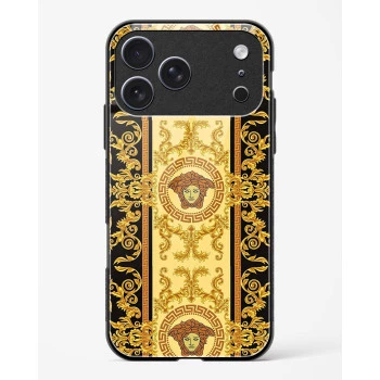 iPhone 17 Pro Max Versace Design Glass Case - Premium Tempered Glass Designer Back Cover