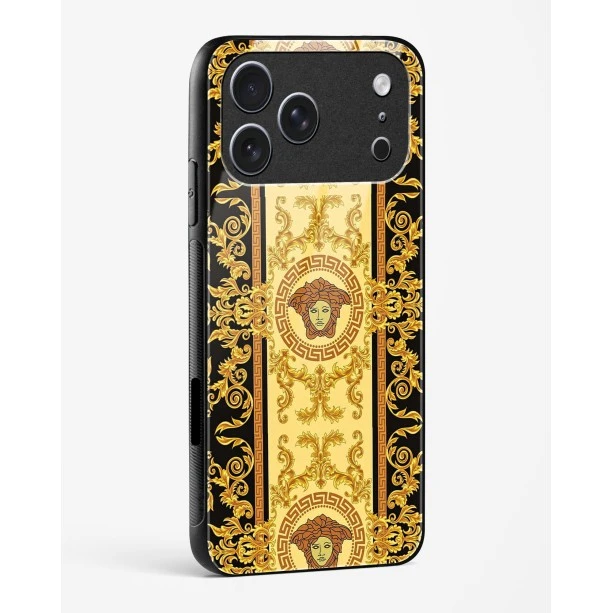 iPhone 17 Pro Max Versace Design Glass Case - Premium Tempered Glass Designer Back Cover