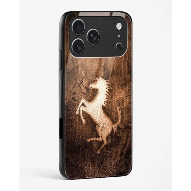 iPhone 17 Pro Max Ferrari Design Gold Glass Case - Premium Tempered Glass Back Cover