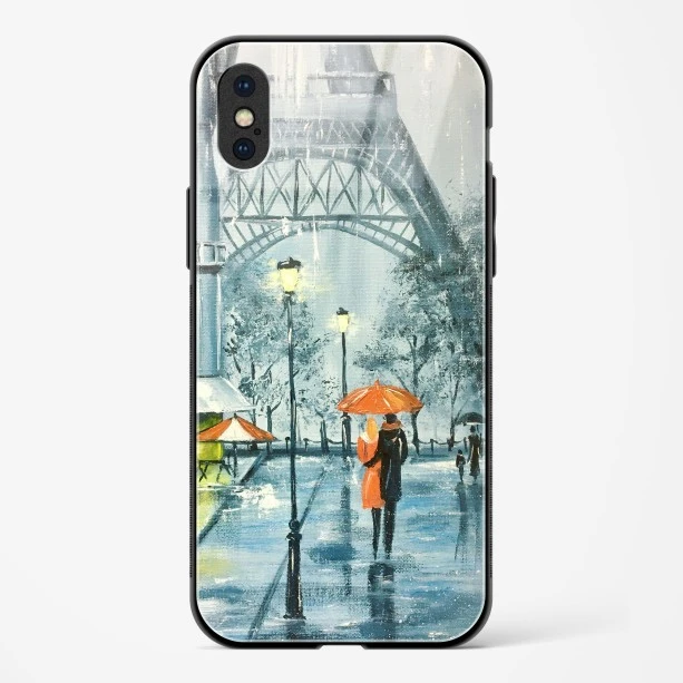 Romantic Couple Walking In Rain Glass Case Phone Cover For iPhone XS