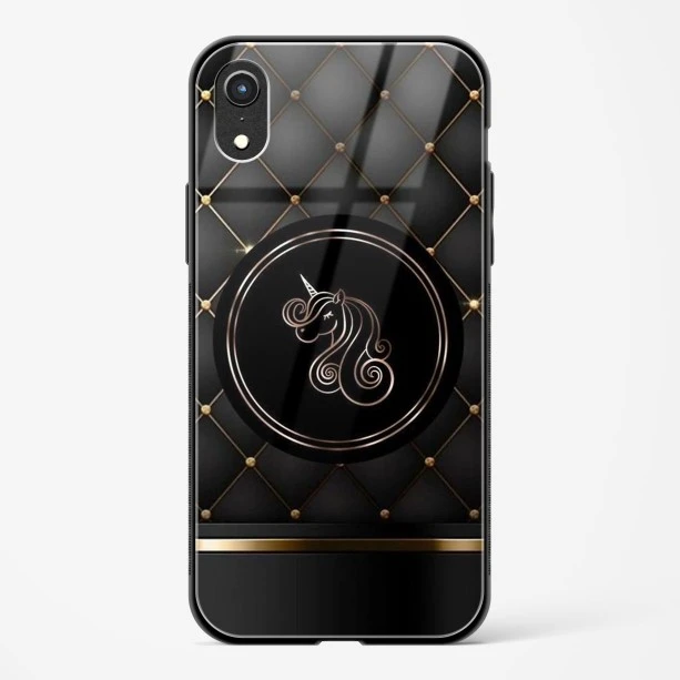 Black Golden Unicorn Glass Case for iPhone XR