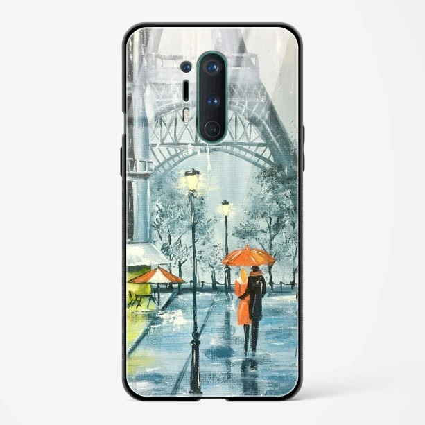 Glass Case For OnePlus 8 Pro - Romantic Couple Walking In Rain