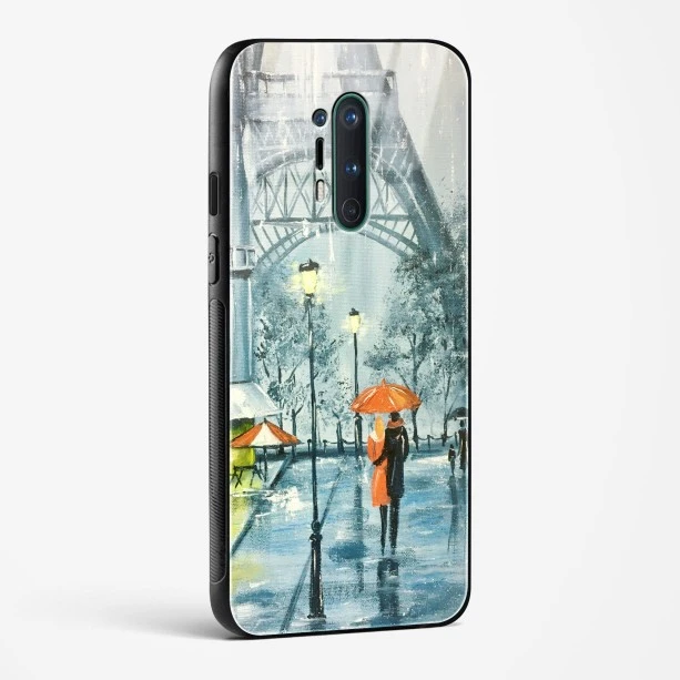 Glass Case For OnePlus 8 Pro - Romantic Couple Walking In Rain