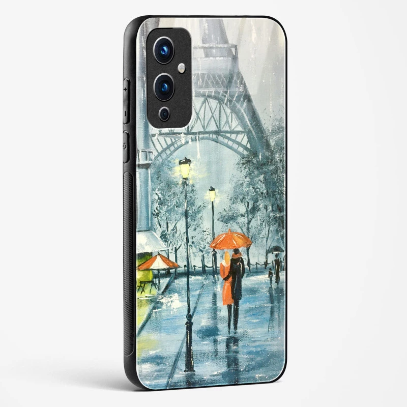 Glass Case For OnePlus 9 - Romantic Couple Walking In Rain