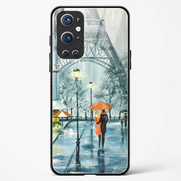 Glass Case For OnePlus 9 Pro - Romantic Couple Walking In Rain