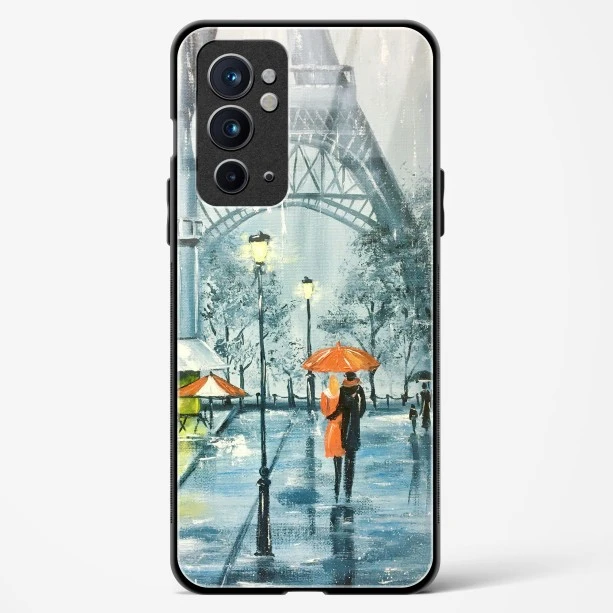 Romantic Couple Walking In Rain Glass Case For OnePlus 9RT