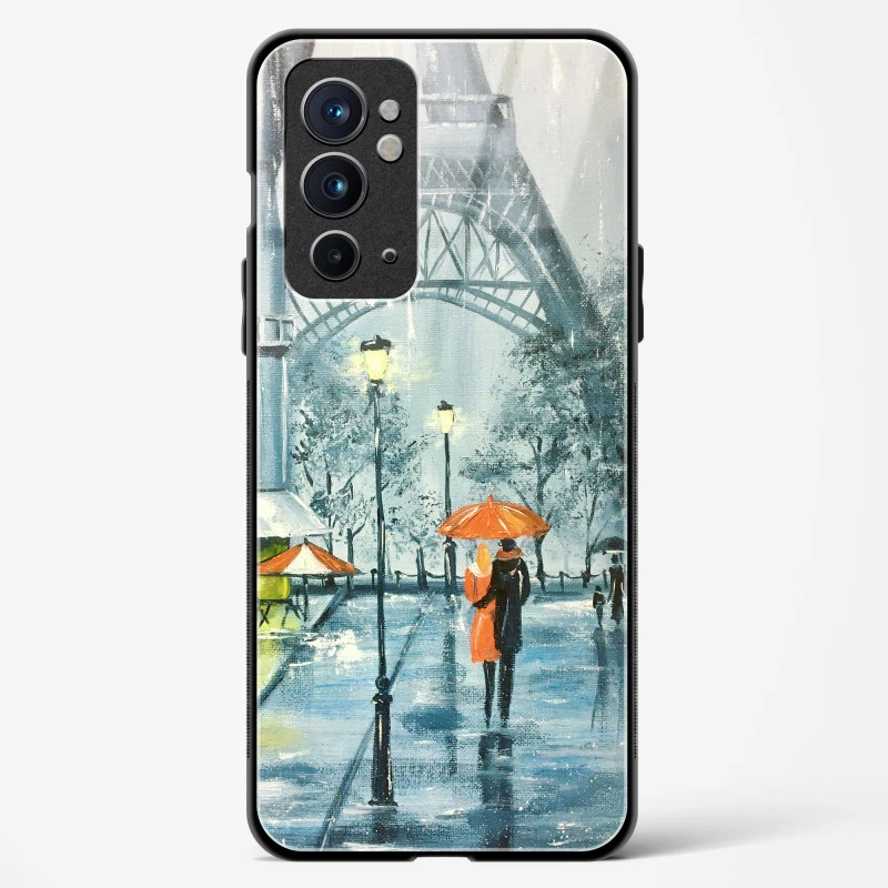 Romantic Couple Walking In Rain Glass Case For OnePlus 9RT