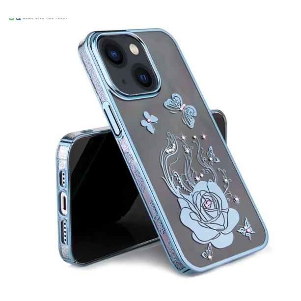 iPhone 13 Bling Flower Blue Transparent Case