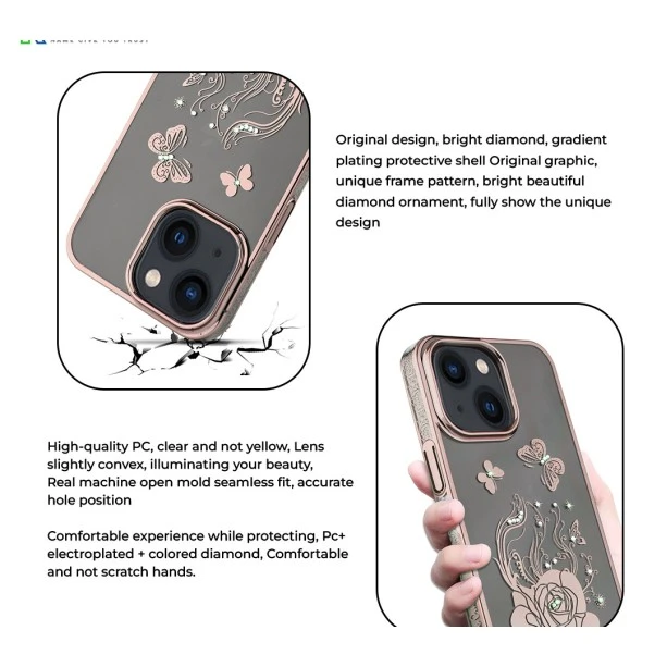 iPhone 13 Bling Flower Cloud Gold Transparent Case