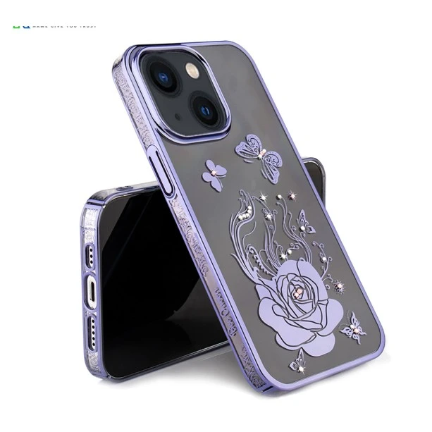 iPhone 13 Bling Flower Purple Transparent Case