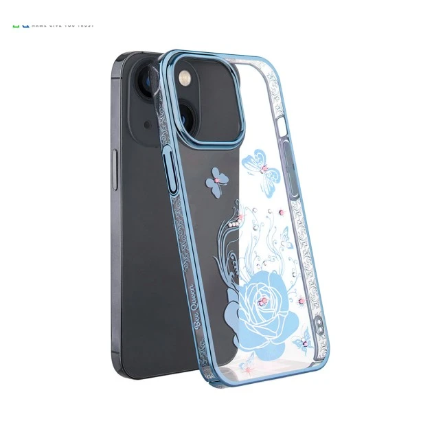iPhone 13 Bling Flower Blue Transparent Case