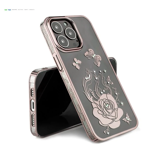 iPhone 13 Bling Flower Cloud Gold Transparent Case